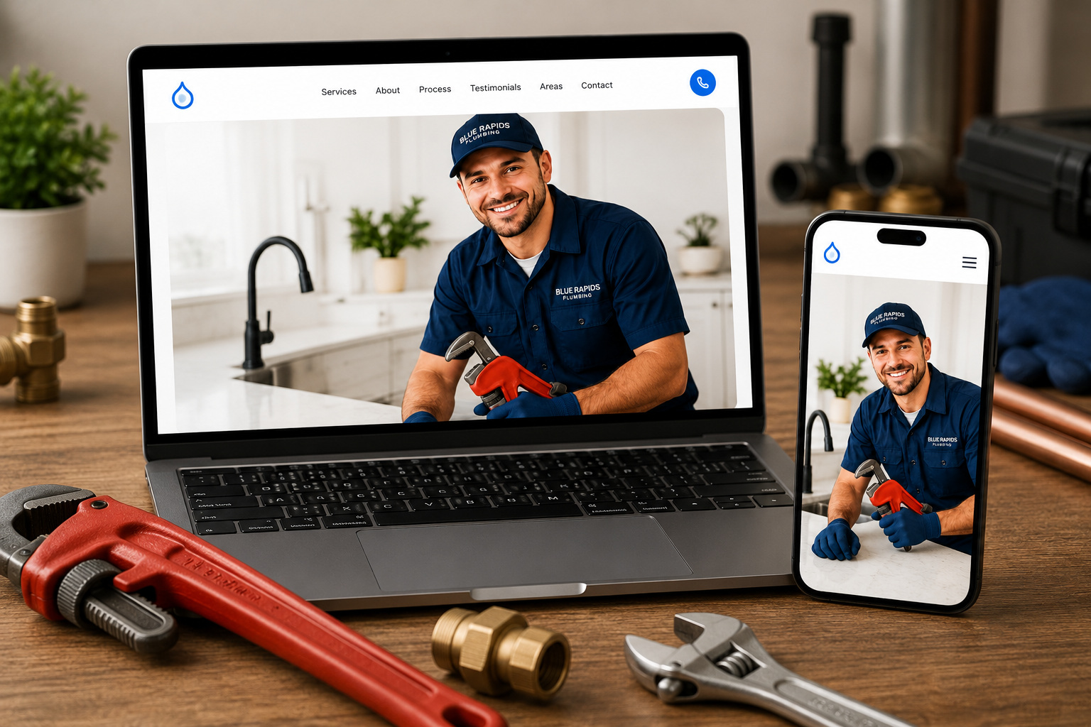 Professional plumber ready for service